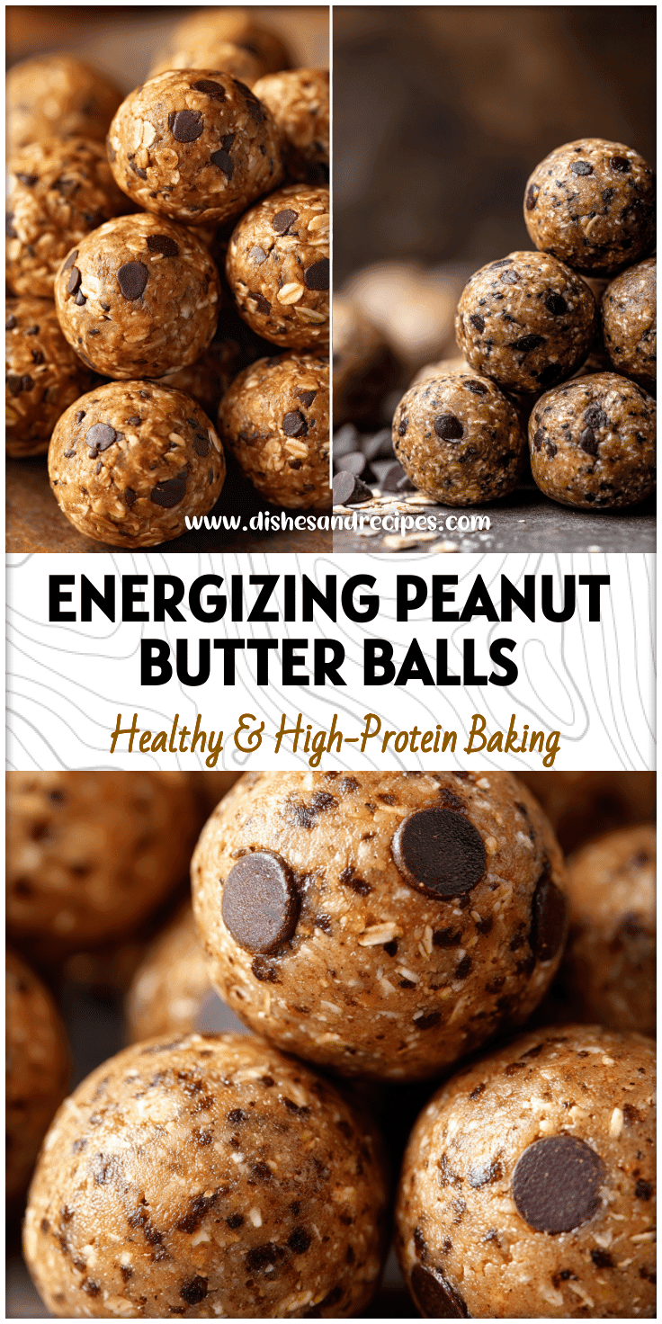 Close-up of Peanut Butter Energy Balls with chocolate chips, flax seed, and oats as Healthy Protein Snacks.